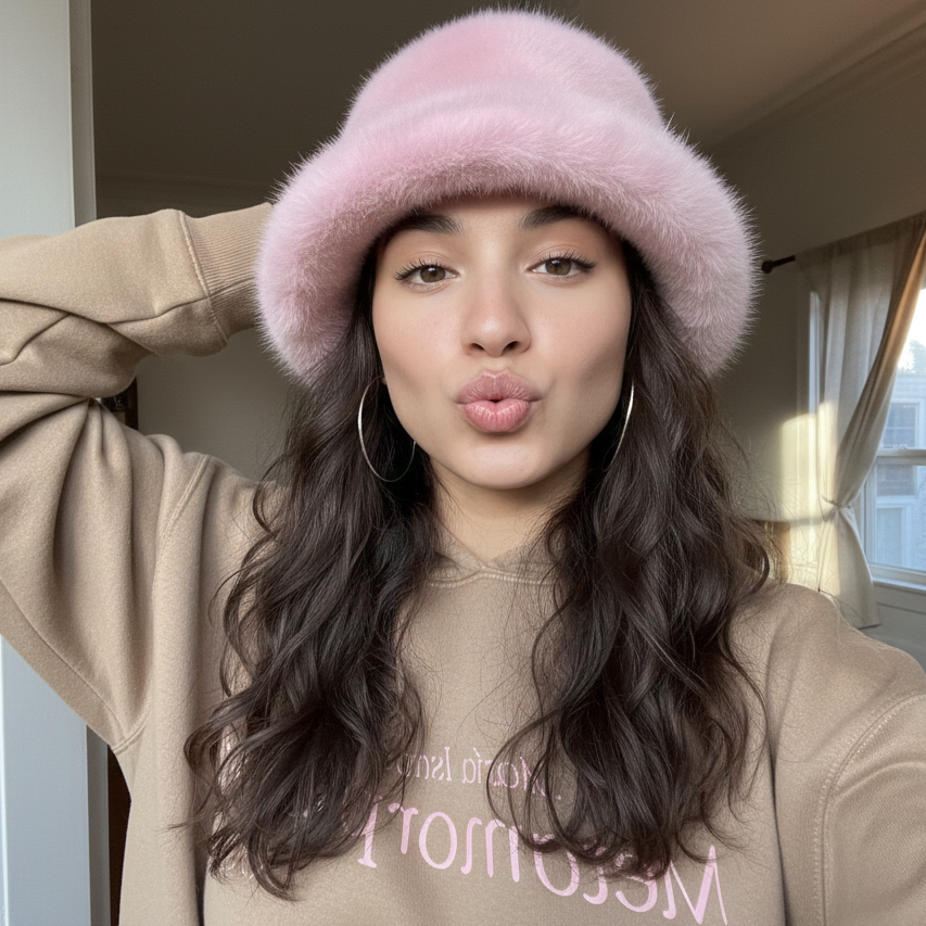 Gorro de peluche rosado