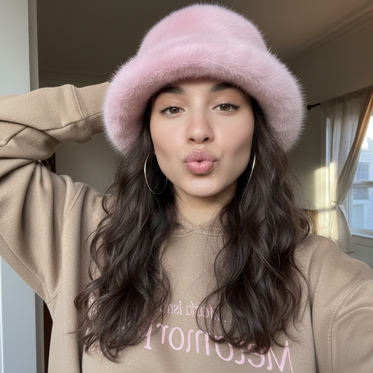 Gorro de peluche rosado